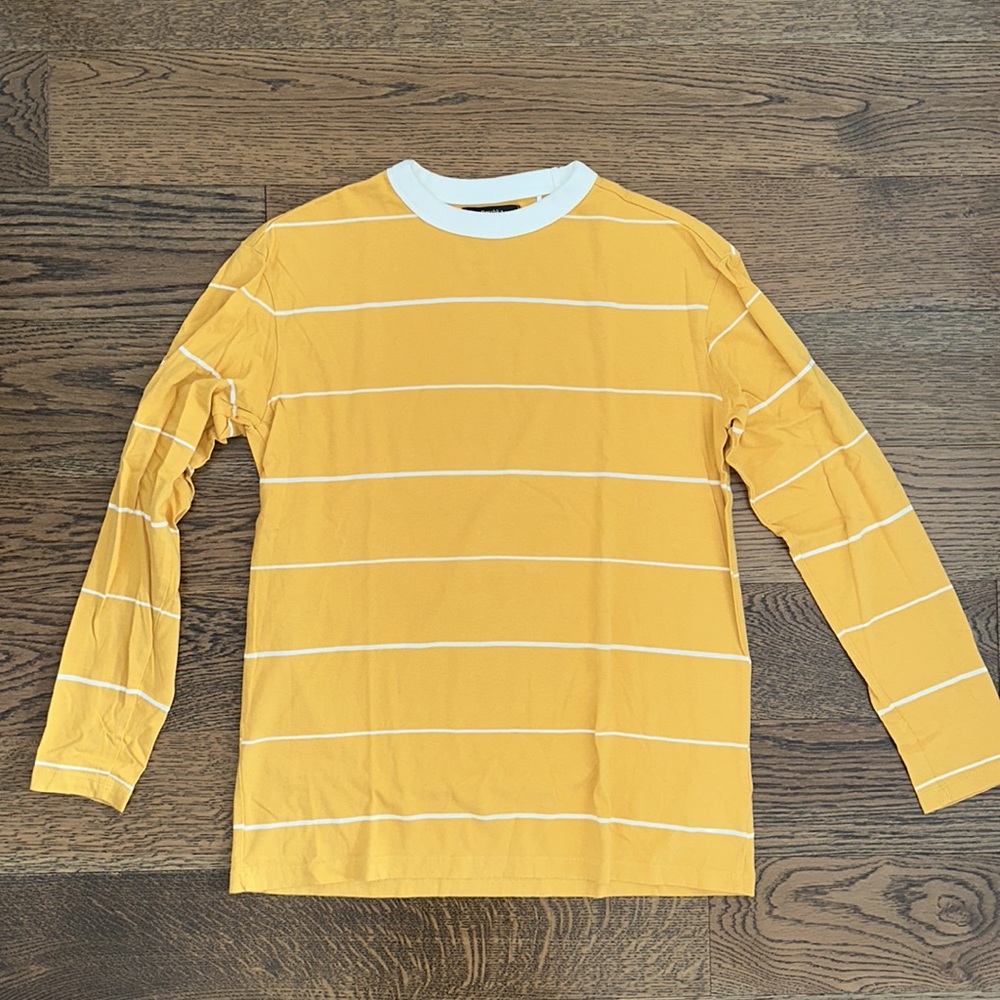 Bershka White Striped Mustard T-Shirt
